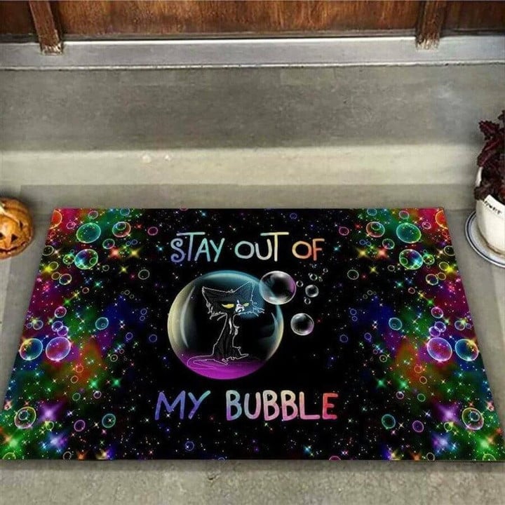 Stay Out Of My Bubble Black Cat Doormat - 1