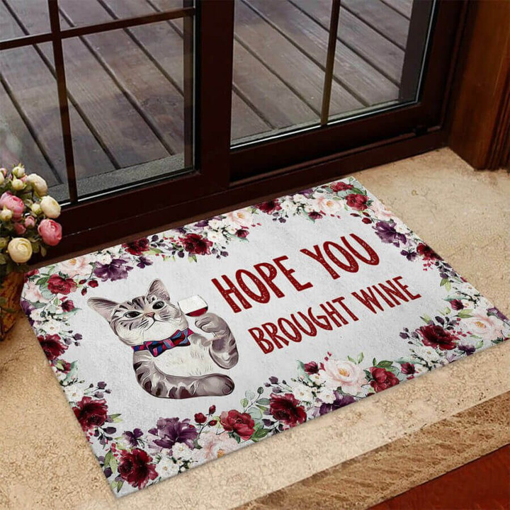 Hope You Brought Wine Cat Doormat DHC04065067 - 1