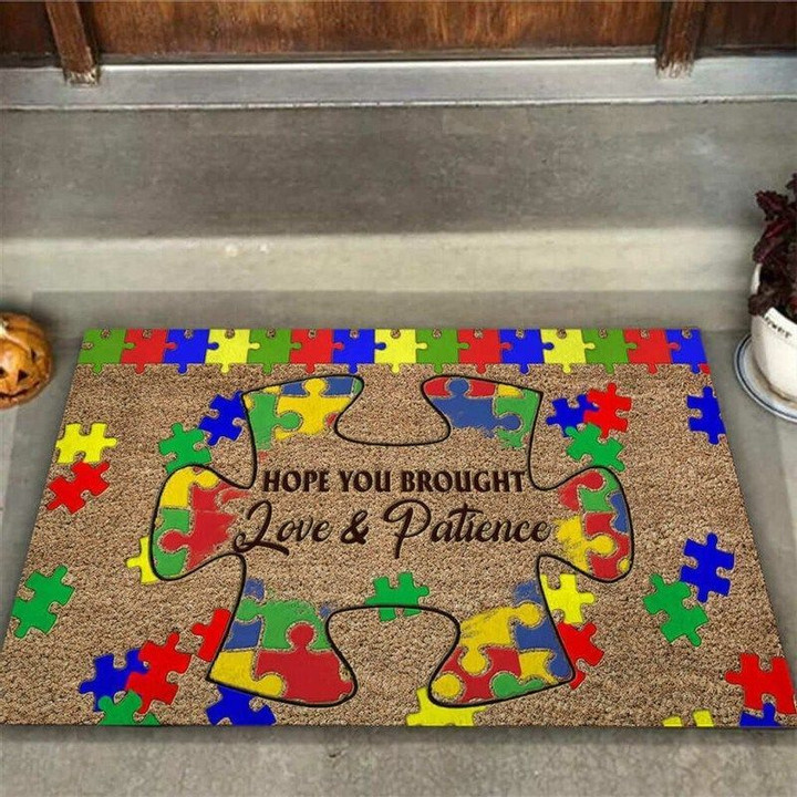 Hope you brought love and patience Autism awareness Coir pattern print Doormat - 1