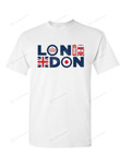 London England T Shirt Union Jack Telephone and Bus Printed Adult Souvenir Unisex T Shirt, Telephone Booth Shirt, London Telephone Shirt, London Bus Shirt, Union Jack T Shirt, Souvenir T Shirt