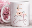 Personalized Initial And Name Mug, Name Coffee Mug, Floral Mug, Name Mug, Flower Mug, Initial Mug, Christmas Gift, Gift For Friends, For Lover Her