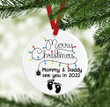 Personalized Bump Merry Christmas Oranment For Future Daddy And Mommy, Little Feet Pregnant Announcement Gift For Future Mom Dad, Baby Bump Xmas Ceramic Ornament