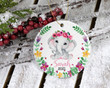 Personalized Wreath Floral Ornament, Elephant Lovers Ornament, Christmas Gift Ornament