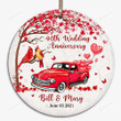 Custom Couple Christmas Ornament - Couple Cardinal 40th Wedding Anniversary Ornament Personalized Picture Ornament Customized Name Circle Heart Oval Star Christmas Ceramic Ornament