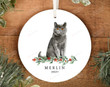 Personalized Fluffy Gray Cat Christmas Ornament Grey Cat Ornament For Pet Holiday Keepsake Memorial Hanging Decoration Christmas Tree Ornament