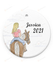 Dailygifts Personalized Name Girl Riding Horse Ornament Custom Name Ornament Xmas Gifts For Daughter From Mom Dad Ornament Christmas Ornament Tree Hanging Decoration,White