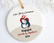Personalized Engagement Ceramic Ornament Our First Christmas Engaged Marriage Proposal Gifts For Couple Custom Penguins Christmas Tree Decoration Hanging Decor