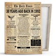 30 Years Old Back In 1992 Poster Canvas, 30th Birthday Gifts For Women For Men , Birthday Hanging Wall Art Decoration For Men Woman, Birthday Gifts