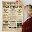 30 Years Old Back In 1992 Poster Canvas, 30th Birthday Gifts For Women For Men , Birthday Hanging Wall Art Decoration For Men Woman, Birthday Gifts