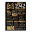 80 Years Ago Back In 1942 Birthday Poster Canvas, Back In 1942, 80th Birthday Gifts For Women For Men
