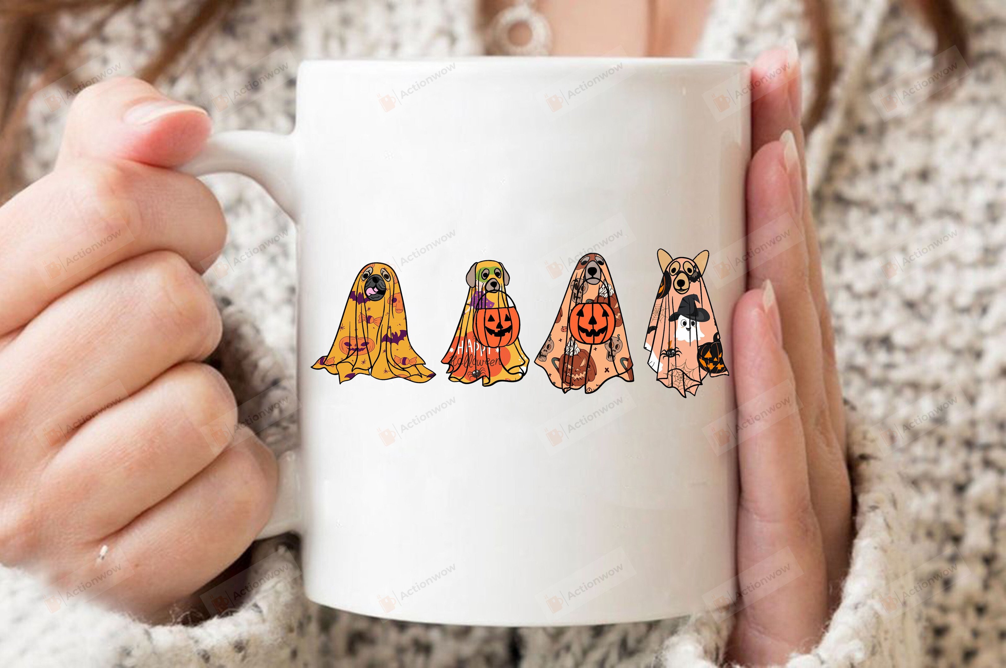 Ghost Dogs Mug, Halloween Ghost Dogs Mug, Retro Spooky Season Mug, Trick Or Treat Spooky Season Mug