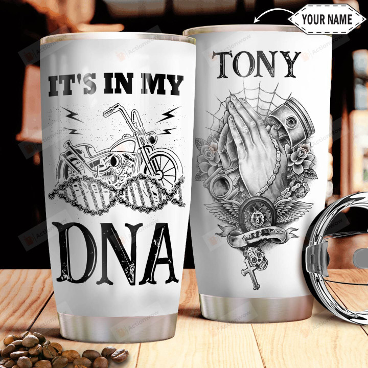 Personalized Biker It's My DNA Stainless Steel Tumbler, Tumbler Cups For Coffee/Tea, Great Customized Gifts For Birthday Christmas Thanksgiving