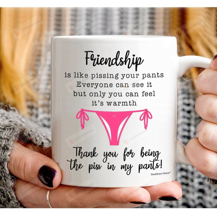 Friendship Is Like Pissing Your Pants Mug, Funny Quote Thanking For Friend, Best Friend Mug, Friendship Mug