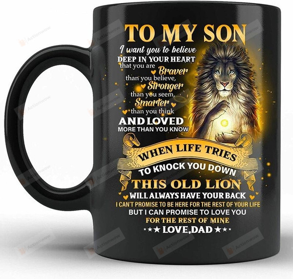 To My Son From Lion Dad Never Forget That I Love You Mug, Funny Father And Son Ceramic Coffee Mug, Gift For Family Friends Men, Gift For Him, Birthday Father's Day Holidays Anniversary