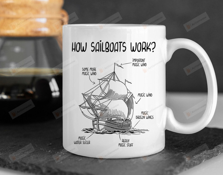 How Sailboats Work Mug, Sailor Captain Sailboat Gift, Gift For Family Friend Men Women, Gift For Him, Birthday Father's Day Holidays Anniversary