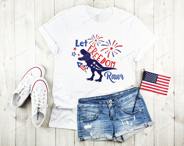 Let Freedom Rawr Shirt, Dinosaur Tshirt, Funny Saurus Rex Tee, 4th of July Gifts, American Flag Independence Day Shirt