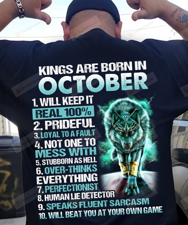 King Are Born In October Shirts, Gifts For Birthday, Birthday King, Wolf King, Birthday Gifts For Him For Men, Gifts For Dad, Fathers Day Gifts