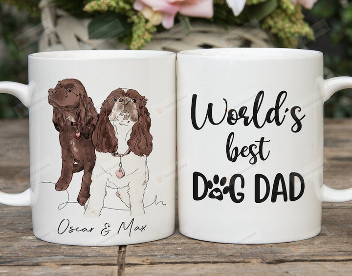Custom Dog Portrait Mug, World's Best Dog Dad Mug, Happy Father's Day Mug, Dog Memorial Gift Mug