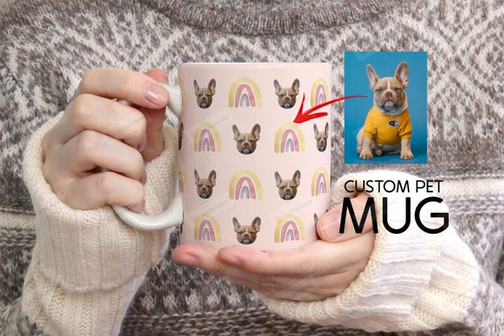 Custom Pet Portrait Mug, Dog Rainbow Mug, Dog Lover Gifts Mug