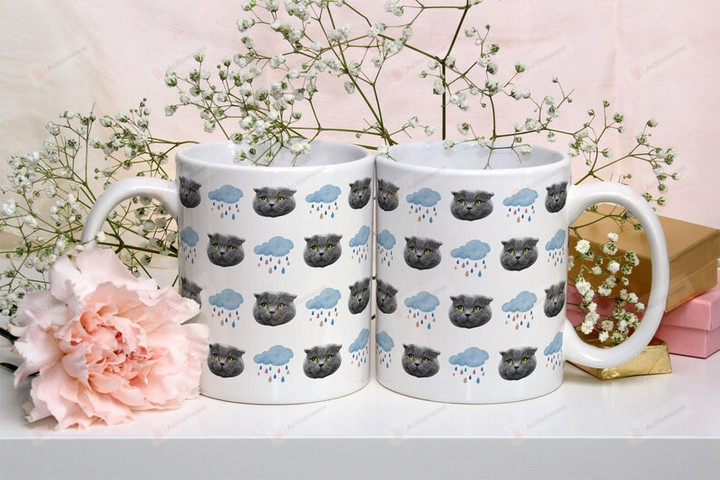 Custom Pet Portrait Mug, Cat Face Rainy Mug, Cat Lover Gifts Mug