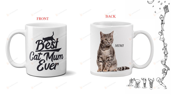 Custom Pet Portrait Mug, Best Cat Mum Ever Mug, Cat Lover Gifts Mug