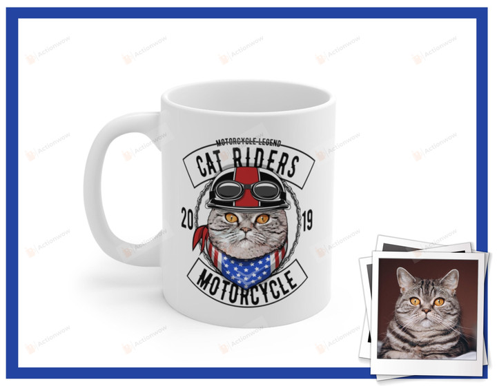 Custom Pet Portrait Mug, Motorcycle Legends Cat Mug, Cat Lover Gifts Mug