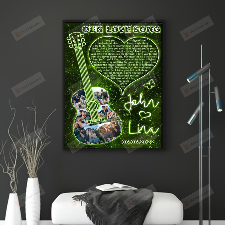 Personalized Custom Starmap Portrait Poster Canvas, Lyric Guitar Our Love Song Portrait Poster Canvas, Romantic Couple Gifts Portrait Poster Canvas