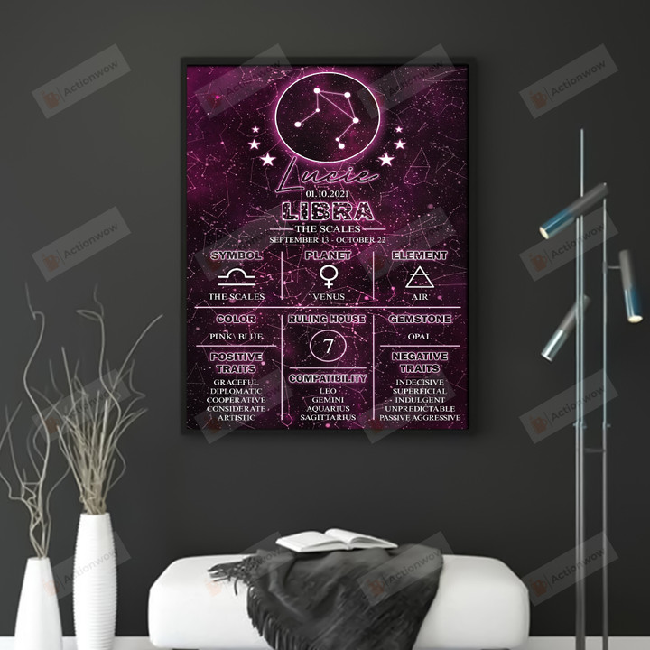 Personalized Custom Starmap Portrait Poster Canvas, Zodiac Sign Libra Portrait Poster Canvas, Astrology Horoscope Gifts Portrait Poster Canvas