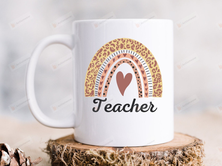 Teacher Leopard Rainbow Mug, Rainbow Mug, Back to School Mug, Teacher Mug, Leopard Mug, Teacher Appreciation Gift, Gift For Teachers
