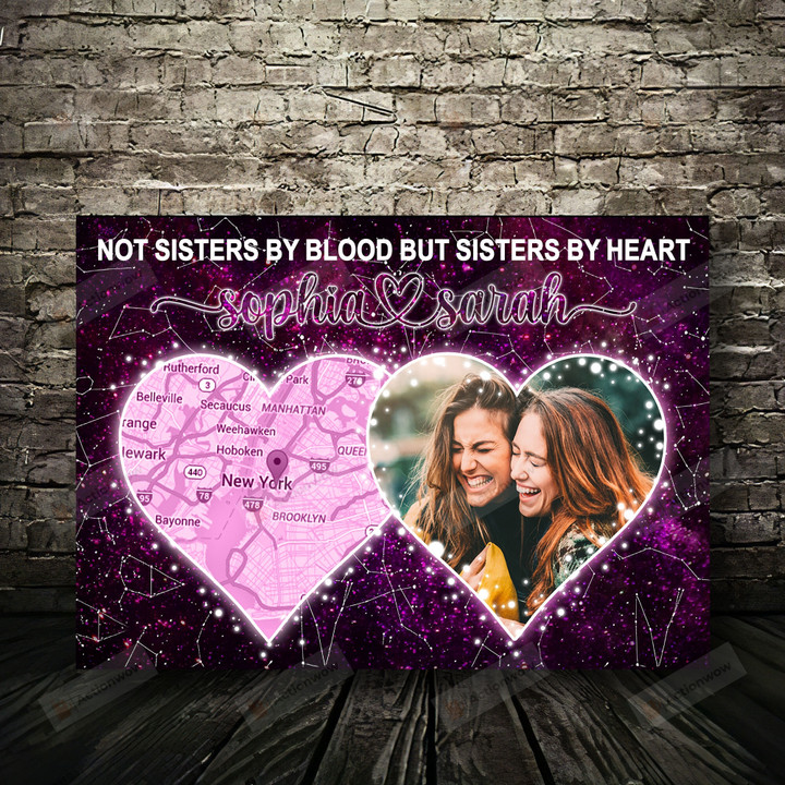Personalized Custom Starmap Vertical Poster Canvas, Not Sister By Blood But Sister By Heart Vertical Poster Canvas, Gifts For Distant Best Friend Bestie Sisters Vertical Poster Canvas