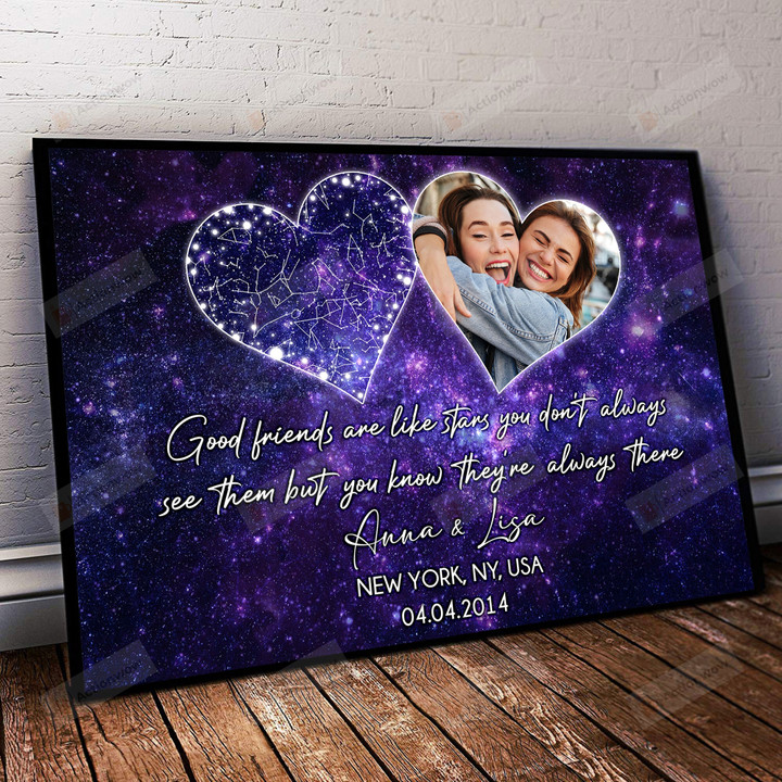 Personalized Custom Starmap Vertical Poster Canvas, Good Friends Are Like Stars Vertical Poster Canvas, Bestfriend Besties Gift Vertical Poster Canvas Gifts For Her For Him