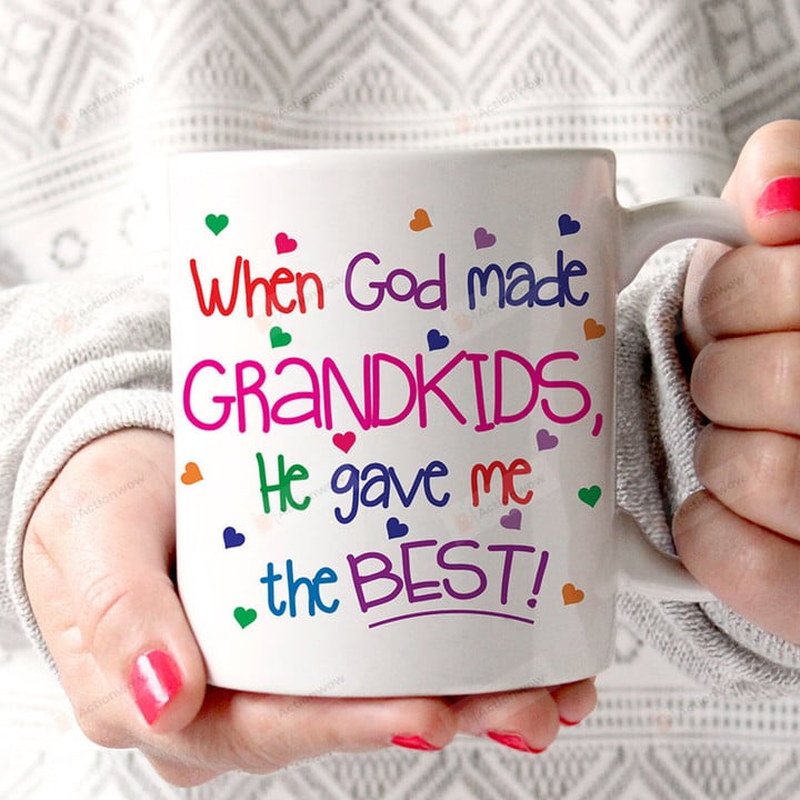 When God Made Grandkids He Gave Me The Best Mug, Grandma Coffee Mug, Funny Gifts For Grandmother From Kids, Grandparents Birthday Gifts