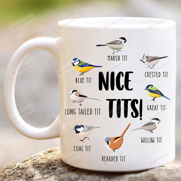 Nice Tits Bird Mug, Fowl Language Bird Mug, Funny Colorful Bird Watcher Mug, Gifts For Bird Lovers Men Women