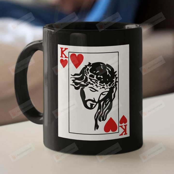 Jesus Is King Of Hearts Ceramic Coffee Mug, Christian Coffee Mug
