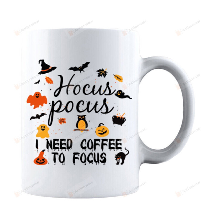 Hocus Pocus I Need Coffee To Focus Mug, Witch Halloween Coffee Mug, Coffee Lover Gifts, Fall Autumn Mug For Women