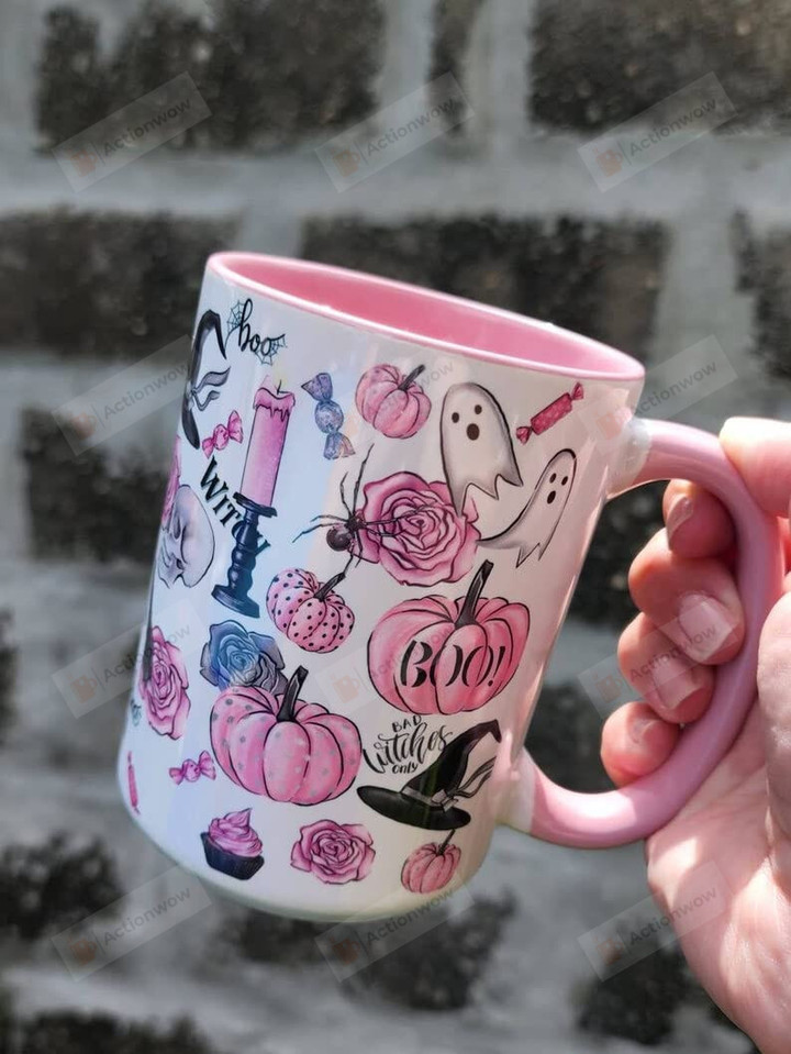 Pink Gothic Halloween Mug, Pink Pumpkins, Witch Mug, Boo Coffee Cup, Gifts For Her, Witch Please, Spooky Ghost, Skull Mug 11 Oz 15oz Halloween Decor