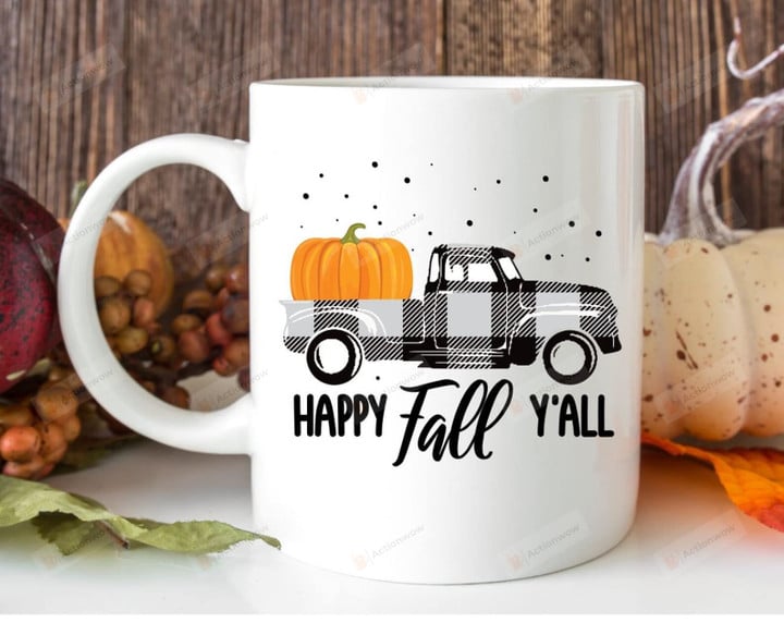 Happy Fall Y'all Pumpkin Farm Black White Buffalo Plaid Coffee Mug For Friend Coworker Family Fall Mug
