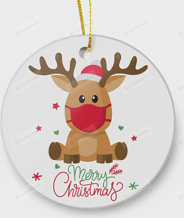 Reindeer Merry Christmas Ornament, Reindeer Lover Gift Ornament, Christmas Gift Ornament