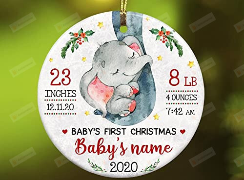 Personalized Elephant Baby First Christmas Ceramic Ornament Birth Stats Hanging Car Window Dress Up Thanksgiving Birthday Christmas Tree Ornament To New Parents Baby Annoucement Birthday