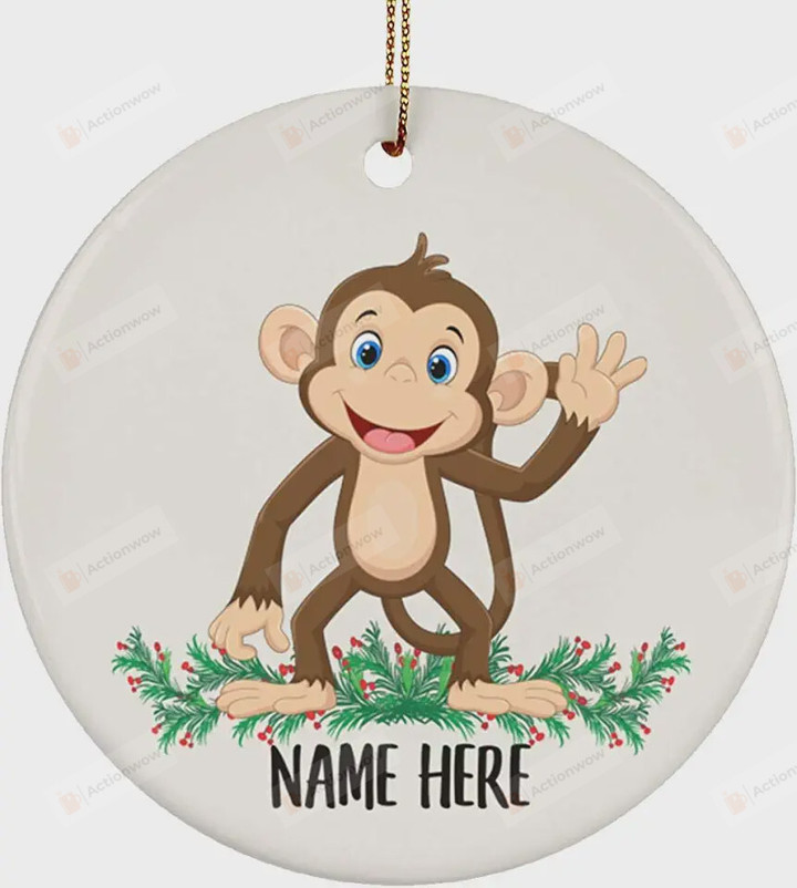 Personalized Monkey With Christmas Tree Ornament, Gift For Monkey Ornament, Christmas Gift Ornament