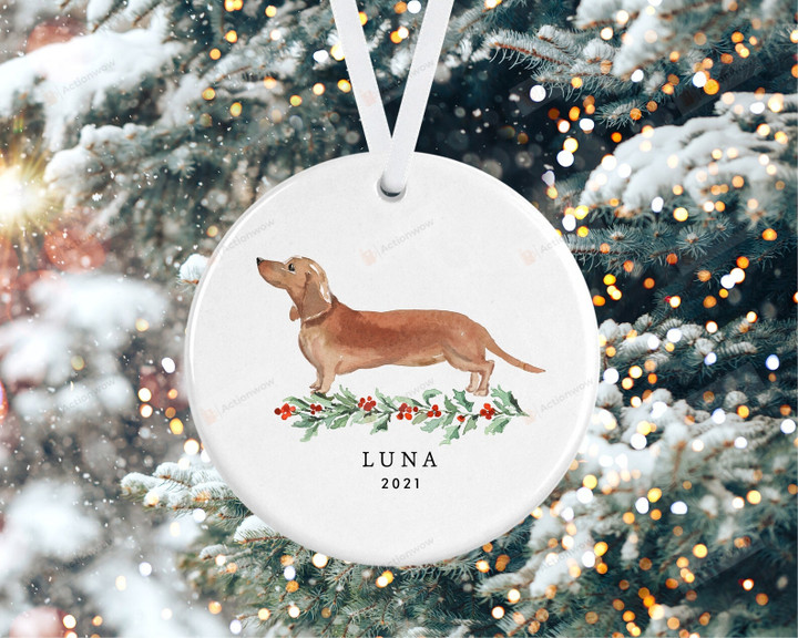 Personalized Tan Dachshund Ornament, Dog Lover Ornament, Christmas Gift Ornament