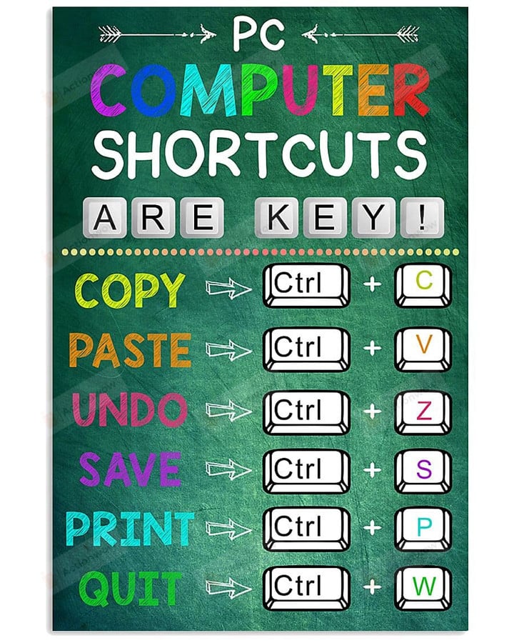 Computer Shortcuts Wall Art Poster Canvas, Back To School Gift Poster Canvas Art