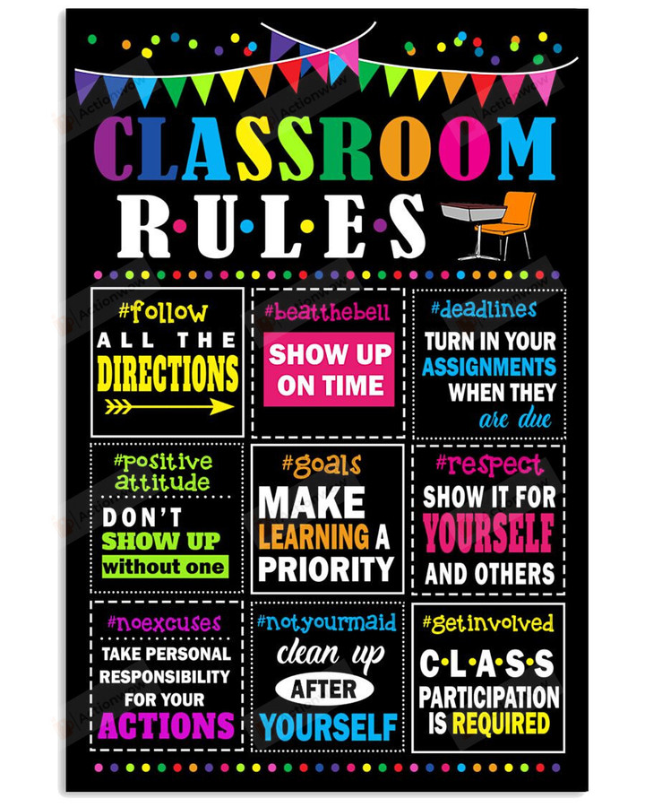 Classroom Rules Vertical Poster Home Decor Wall Art Print No Frame Or Canvas 0.75 Inch Frame Full-Size Best Gifts For Birthday, Christmas, Thanksgiving, Housewarming