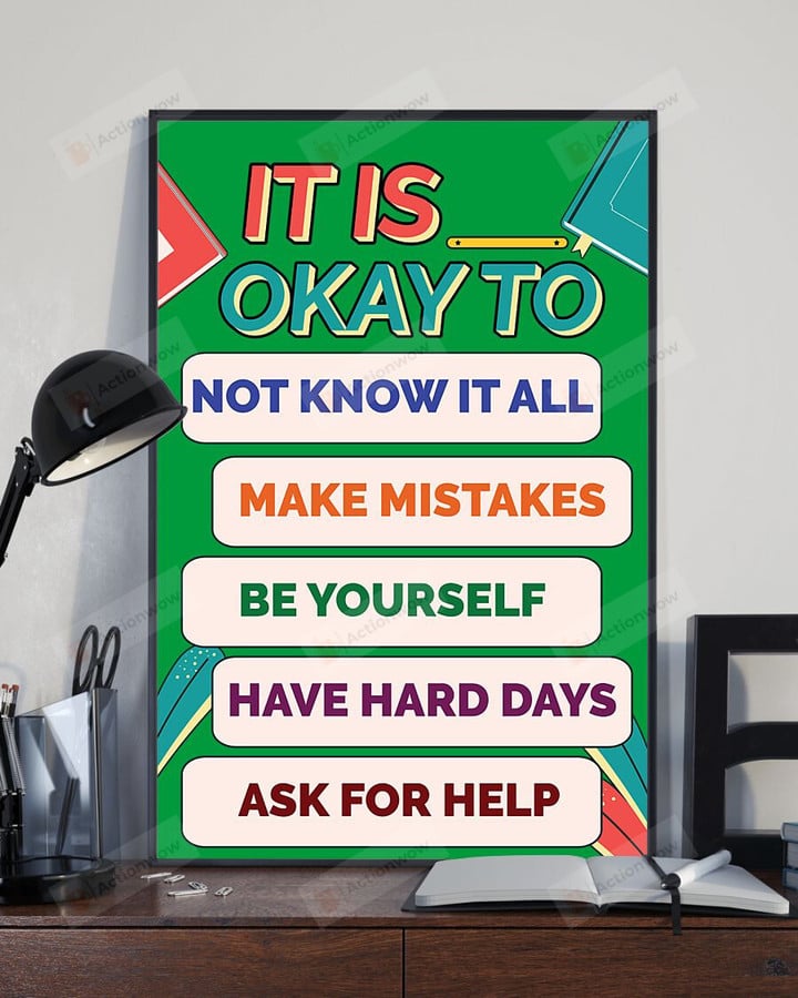 Classroom Poster Canvas, It Is Okay Vertical Poster Canvas, Back To School Poster Canvas