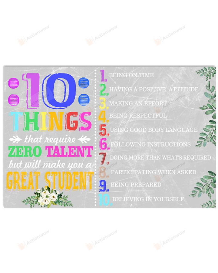 10 Things Will Make You A Great Student Poster Canvas, Student Gift Poster Canvas, Classroom Decor Poster Canvas