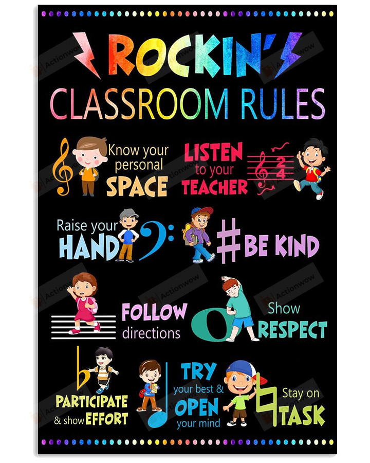 Music Classroom Wall Art Poster Canvas, Rockin Classroom Rules Poster Canvas, Back To School Gift Poster Canvas Art