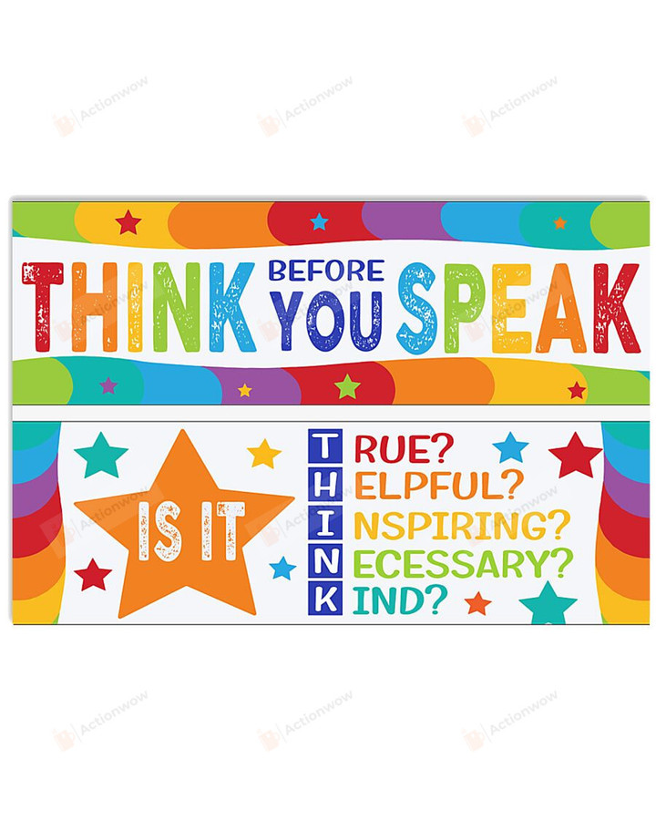 Think Before You Speak Poster Canvas, Is It True Poster Canvas, Classroom Poster Canvas