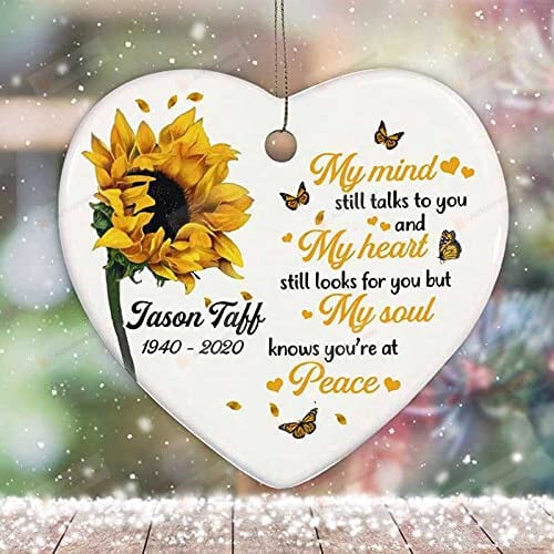 Personalized Loss Of Loved One Sympathy Ornament Sunflower My Mind Still Talks To You Ornaments Condolence Death Anniversary Ideal Gift Remembrance Memorial Keepsake Christmas Tree Decorations