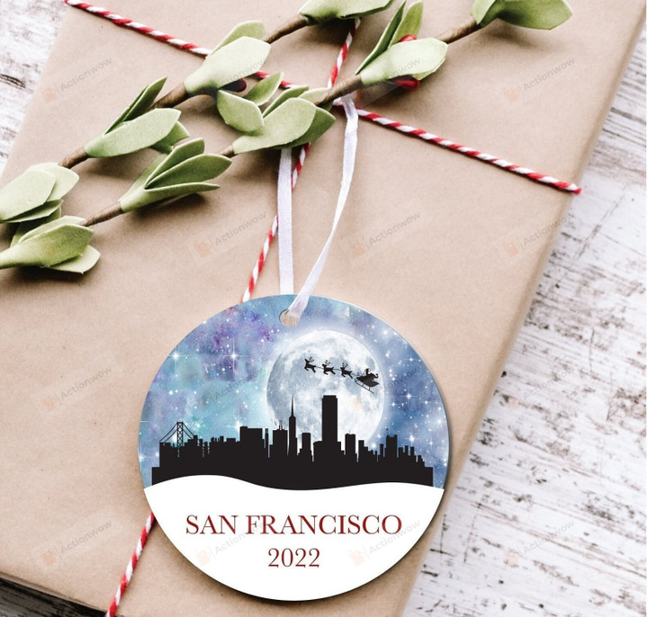 Personalized San Francisco Christmas 2022 Ornament, Santa And Reindeer Ornament, Christmas Gift Ornament