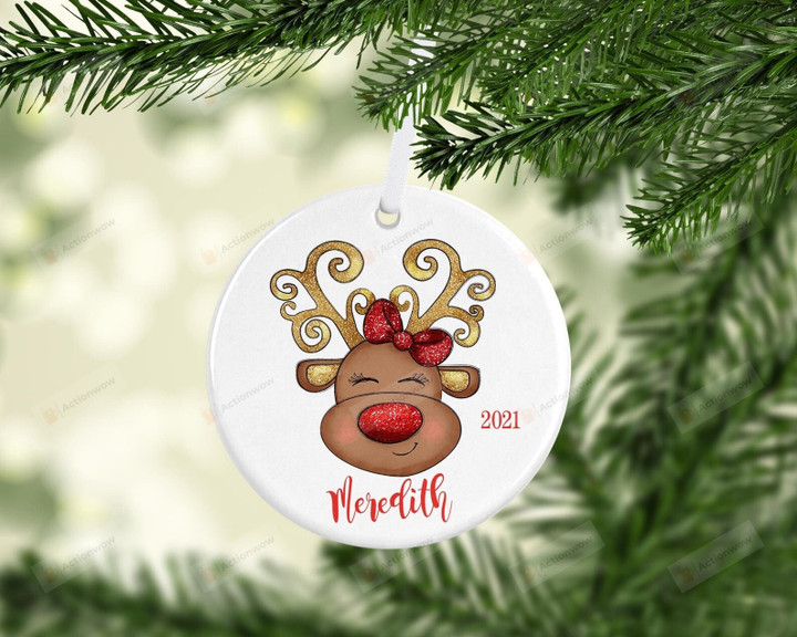 Personalized Reindeer Baby Christmas Ornament, Reindeer Lover Gift Ornament, Christmas Keepsake Gift Ornament